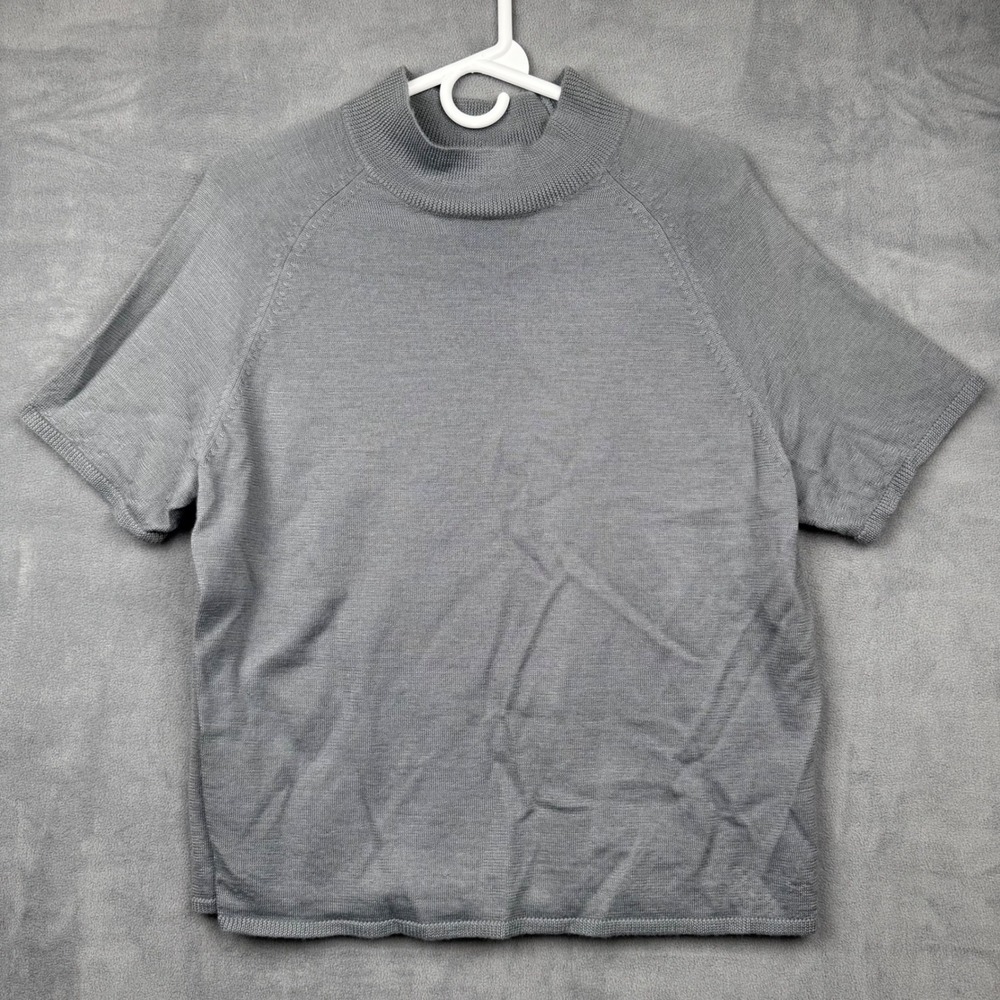 Dialogue 1X Grey Mock Neck Short Sleeve Knit Sweater Top